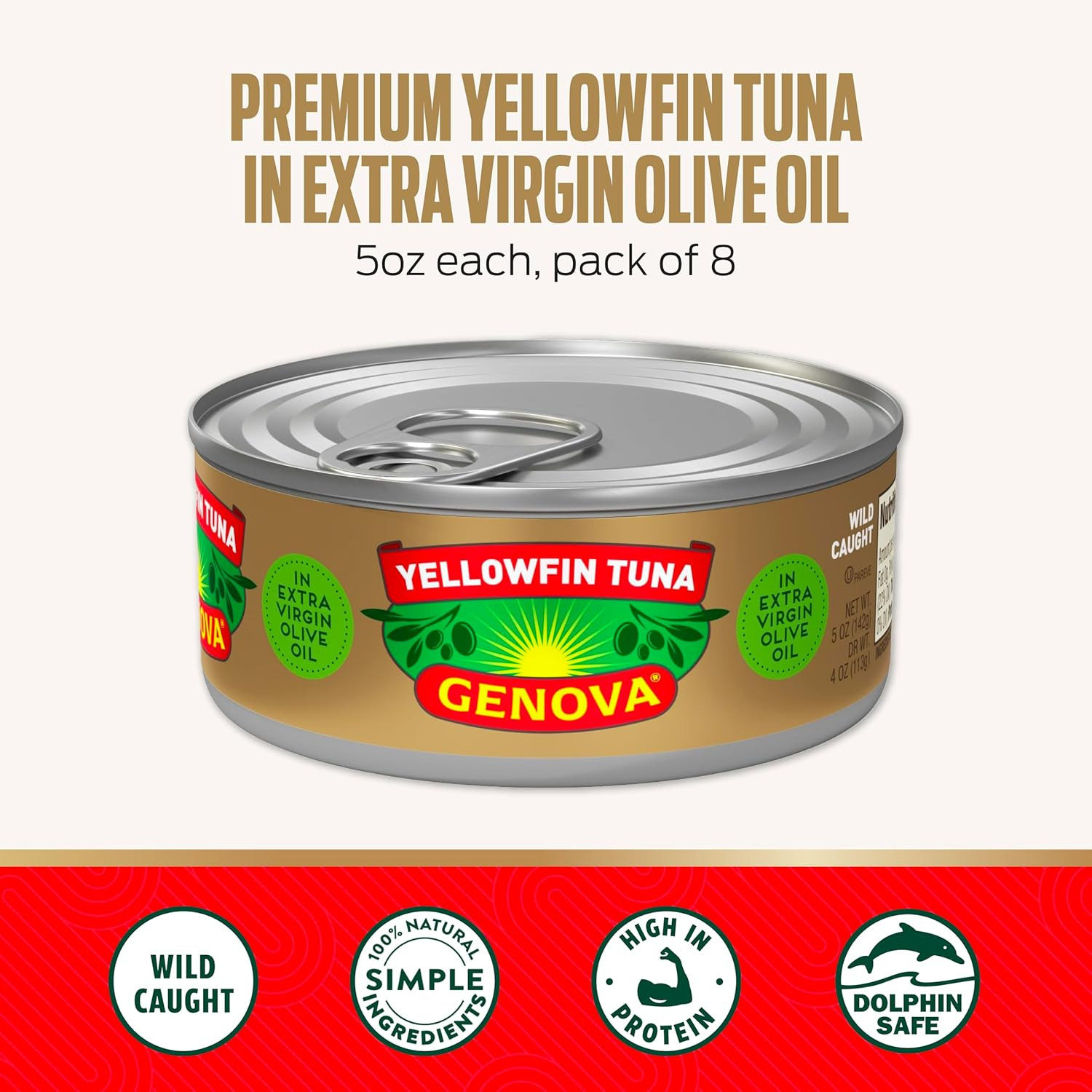 Premium Yellowfin Tuna in Extra Virgin Olive Oil with Sea Salt, 5 Ounce Cans (Pa
