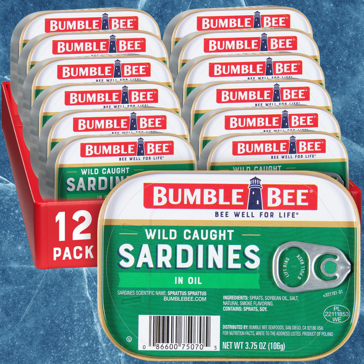 Sardines in Oil, 3.75 Oz Tin (Pack of 12) – Wild Caught, Gluten Free, Keto, Kosh